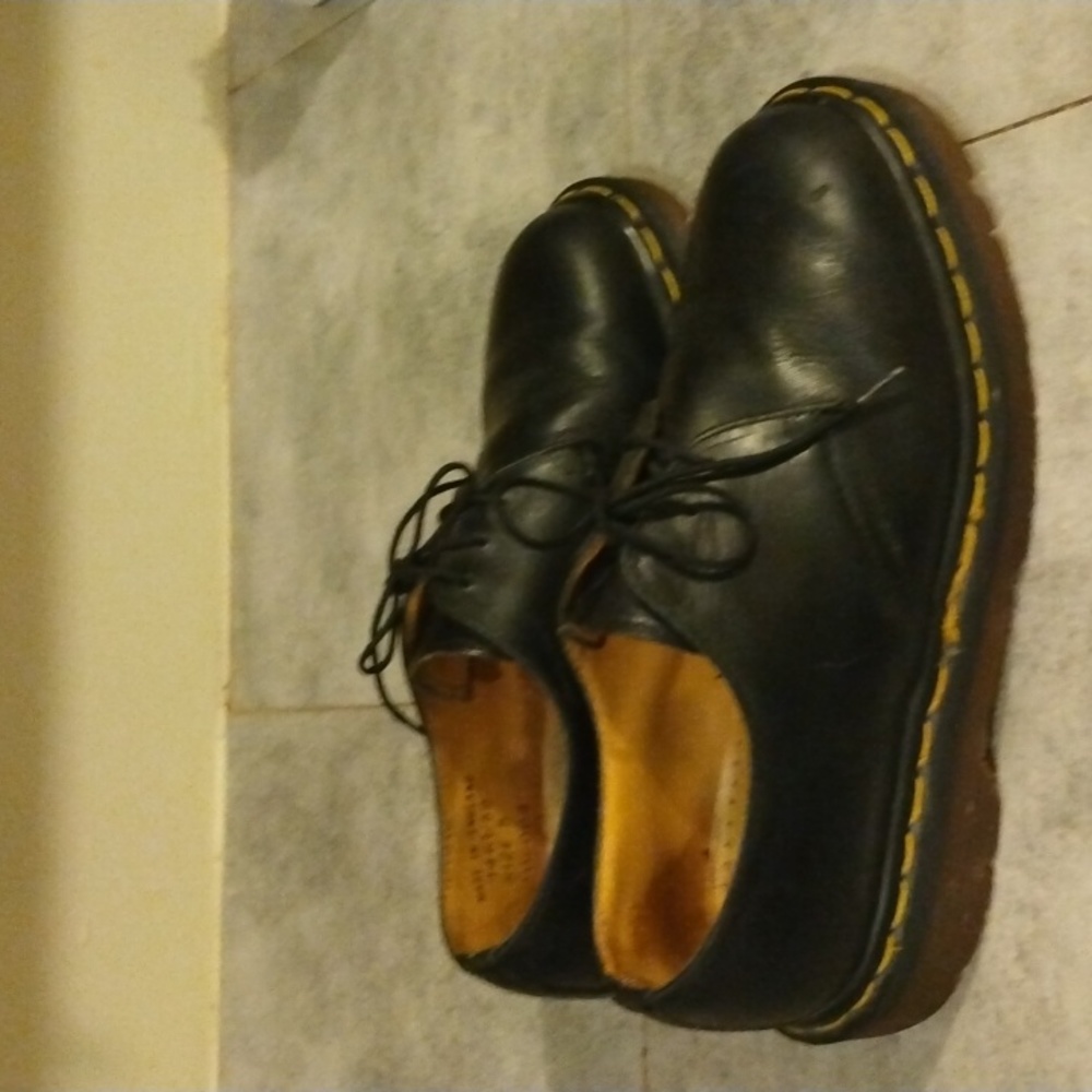 Dr. Martens Made In England Black Leather 3-Eye Oxford with Yellow Stitching